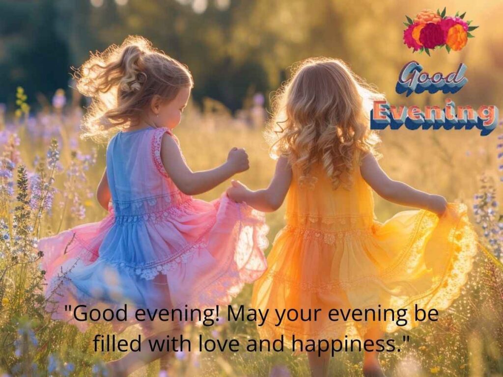 Image of two young girls with painted faces, captioned "good evening! May your night be filled with sweet dreams. "