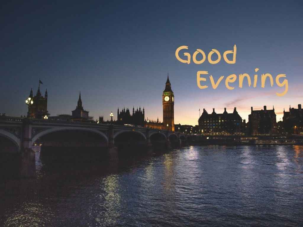 "good evening london" written over a beautiful nighttime cityscape wallpaper.