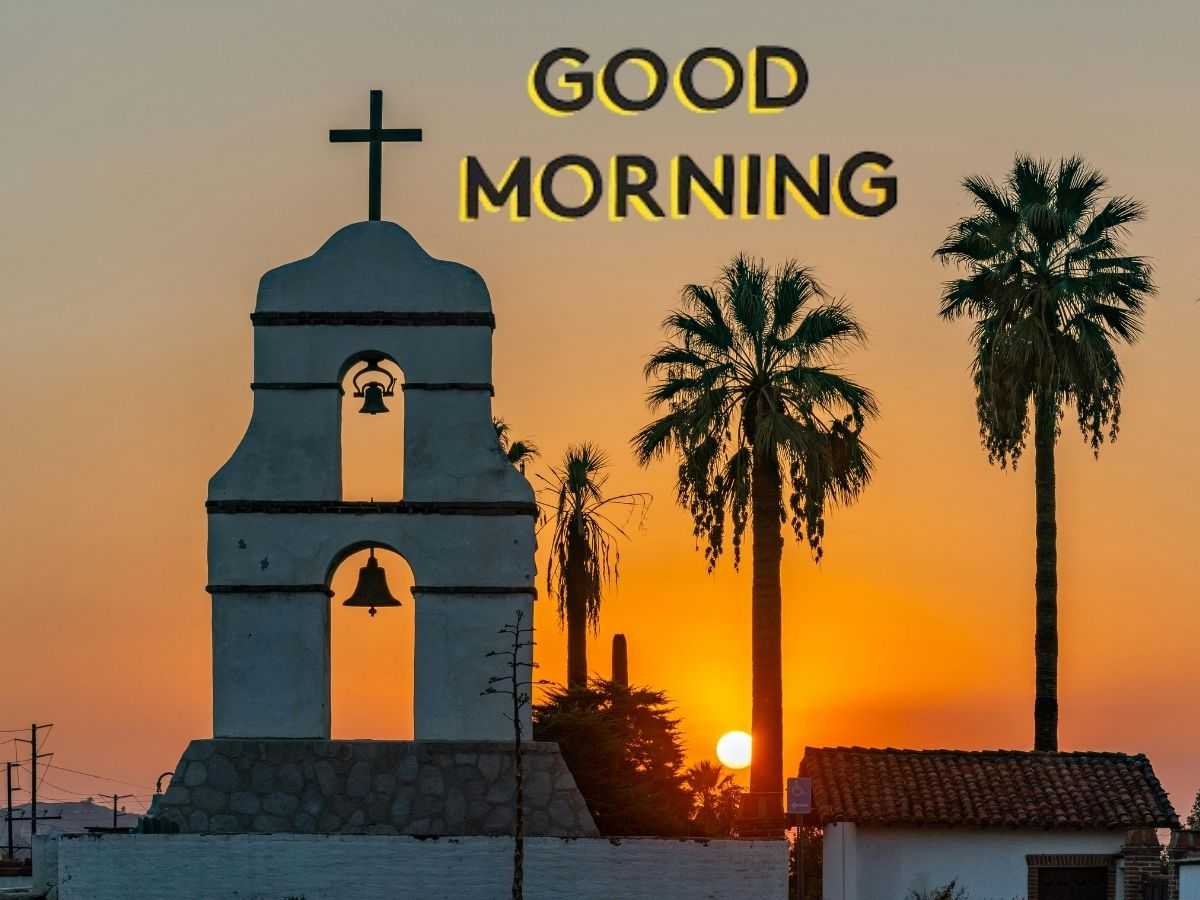 A serene morning scene featuring uplifting christian imagery, conveying peace and hope for a blessed day ahead.