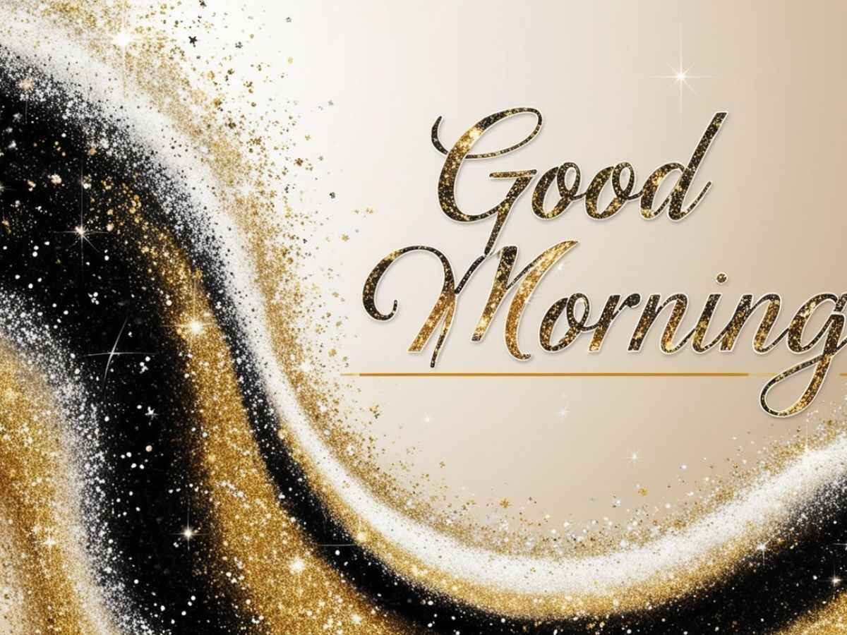 A cheerful graphic displaying "good morning" in a glittery font, radiating positivity and warmth for the start of the day. A cheerful graphic displaying "good morning" in a glittery font, radiating positivity and warmth for the start of the day.