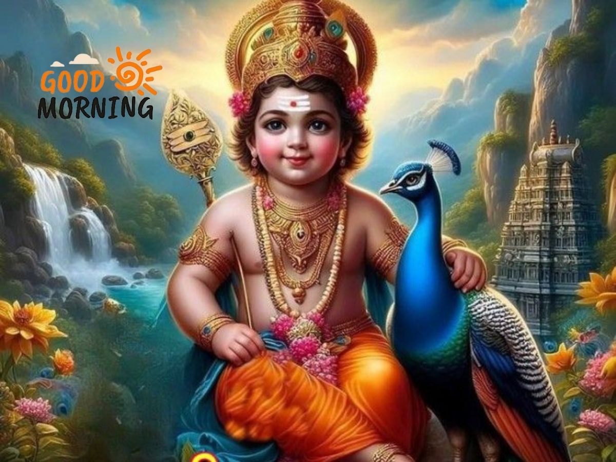 A large crowd gathers in front of the Good Morning Murugan images showcasing devotion and celebration